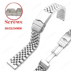 Screw Metal Watch Band 20mm 22mm 24mm 316 Stainless Steel Strap for Jubilee Universal Replacement Wristband Solid Buckle Luxury