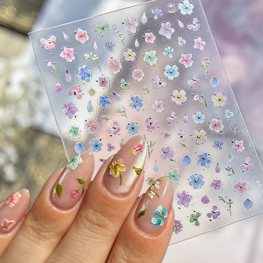 

1Pcs 5D Metal Beads Flower Nail Art Stickers Peach Blossom Orchid Petal Spring Flower Self Adhesive Sticker Decor DIY Nail Decal