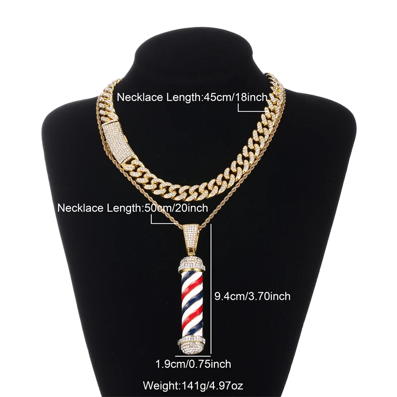 HIP HOP Bling Iced Out 3D Barbershop Hairdresser Pendants Cuban Necklace Chain for Women Men Shiny Necklace Rappers Jewelry