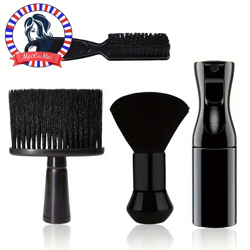 3/4 مجموعة فرشاة شعر مكسورة احترافية زجاجة رذاذ فرشاة شعر ناعمة مزيل غبار الرقبة مناسبة للصالونات في محلات الحلاقة