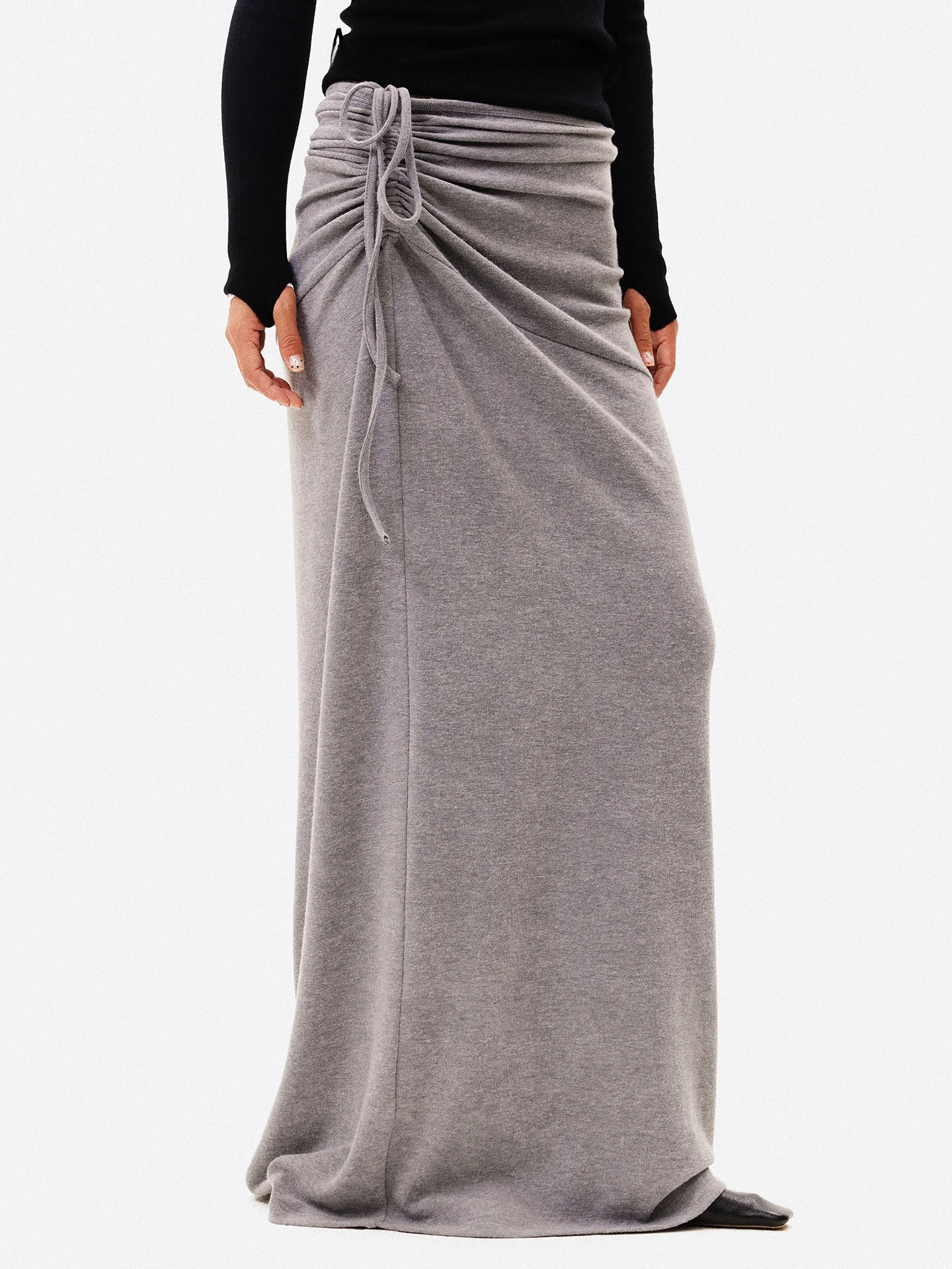 

Юбка миди с высокой талией, свободного кроя, драпированная, стройнящая, для женщин, осень-зима, модель A-силуэта