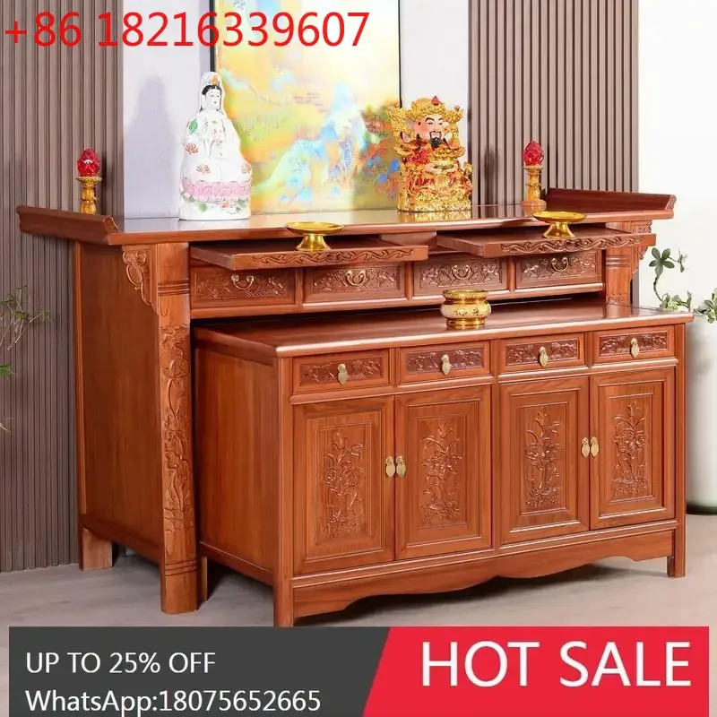 SGF Altar Table with Elevated Indoor Altar Cabinet for Home Use, Complete Set with Two-Tier Offering Table