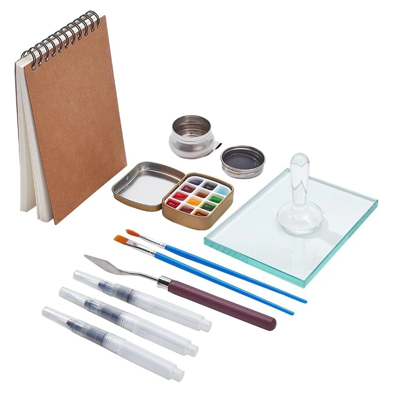 13 Pcs Watercolor Paint Making Tools, With Sketch Notebook Watercolor Paint Watercolor Paint Tin Cases For DIY Painting