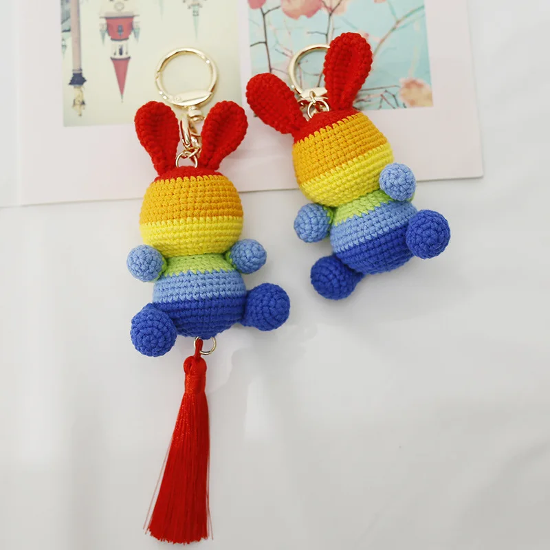 Cartoon Animal Series Little Doll DIY Handmade Wool Hooked Couple Keychain or Backpack Pendant Adornment Cute Boutique Gift