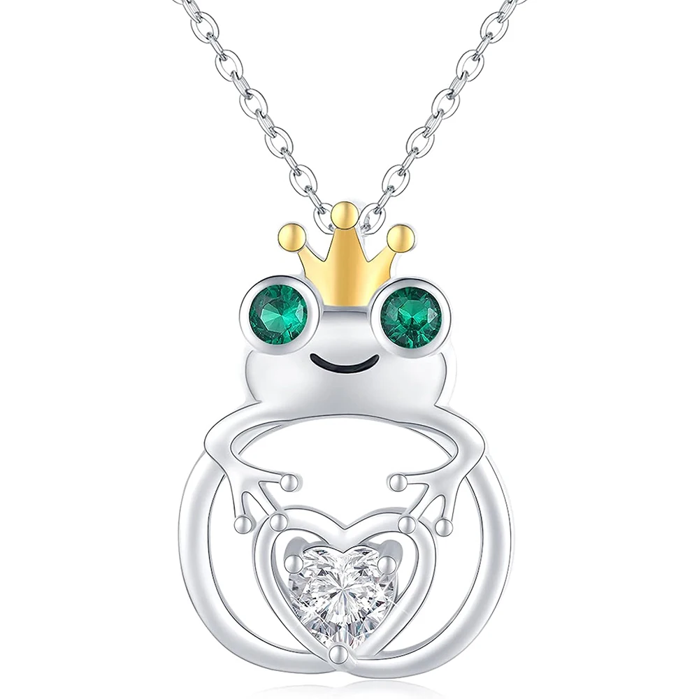 Creative Cartoon Frog Prince Pendant Necklace for Women Cute Green Eyed Frog Animal Jewelry Necklace Girls Birthday Gifts