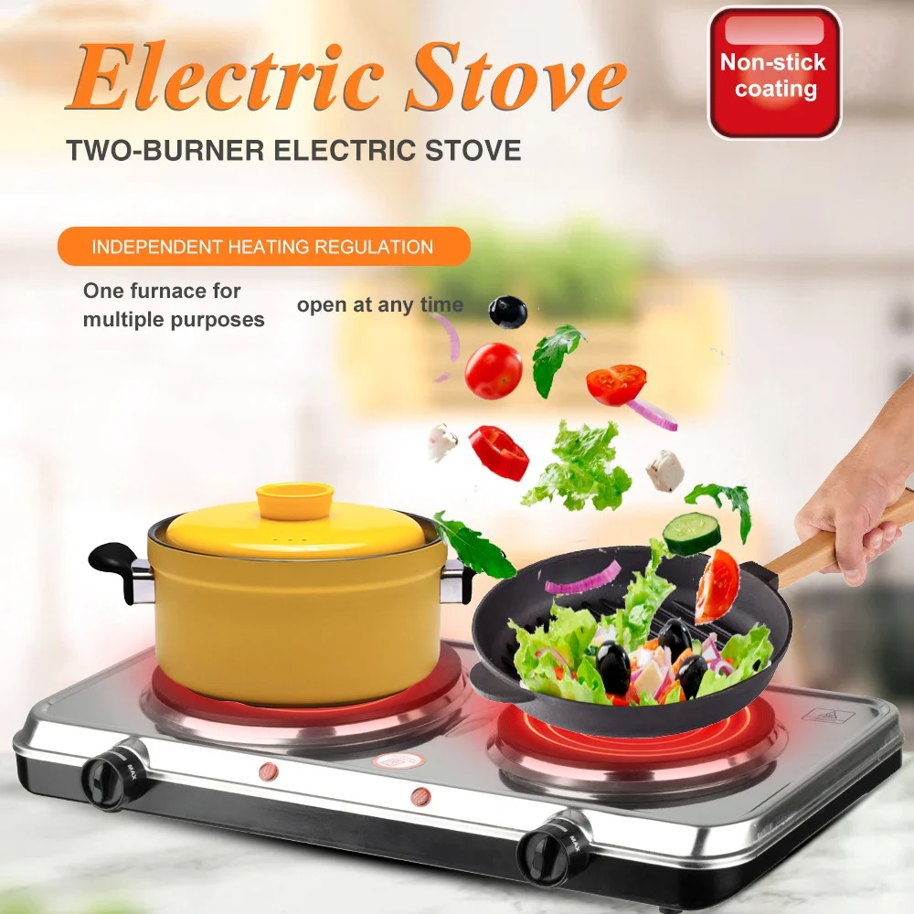 Electric Stove Household Double Stove with Adjustable Temperature Double Burner Cooking Stove Suitable for Kitchen Camping