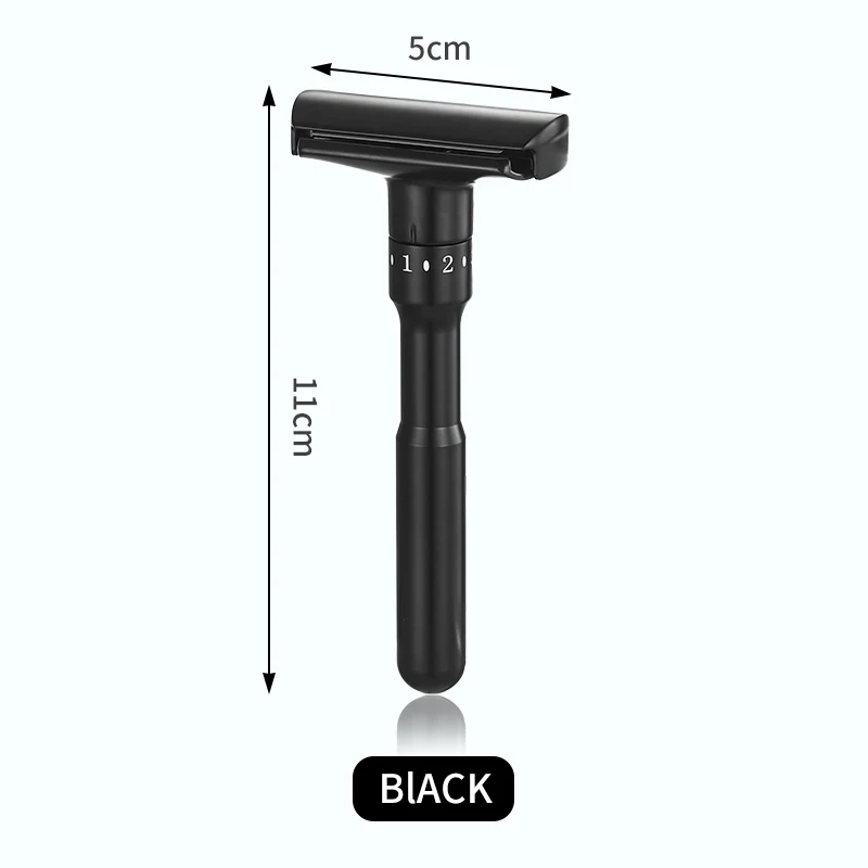Metal Adjustable Safety Razor Travel Double Edge Classic Men Shaving Black Hair Removal Shaver with 5 Blades