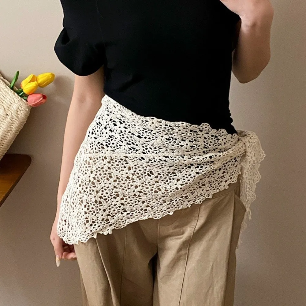 Trendy Lace Trim Fart Curtain Slim Fit Pretty Triangular Headscarf Hollowed-out Y2K Hip Curtain Summer