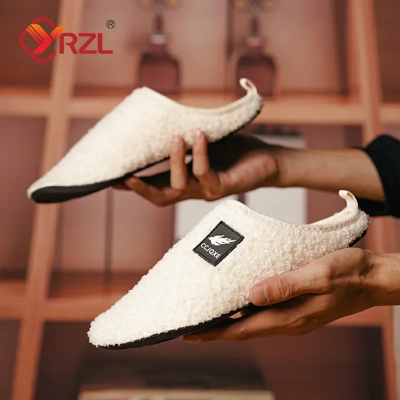 YRZL Men Winter Soft Sole Comfortable Mens Indoor Floor Antiskid Slides Bedroom Warm Plush Slipper Male Home Casual Cotton Shoes