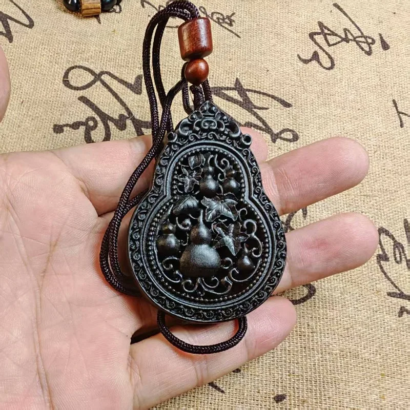 Hand-Carved Agarwood Gourd Pendant - 2.36