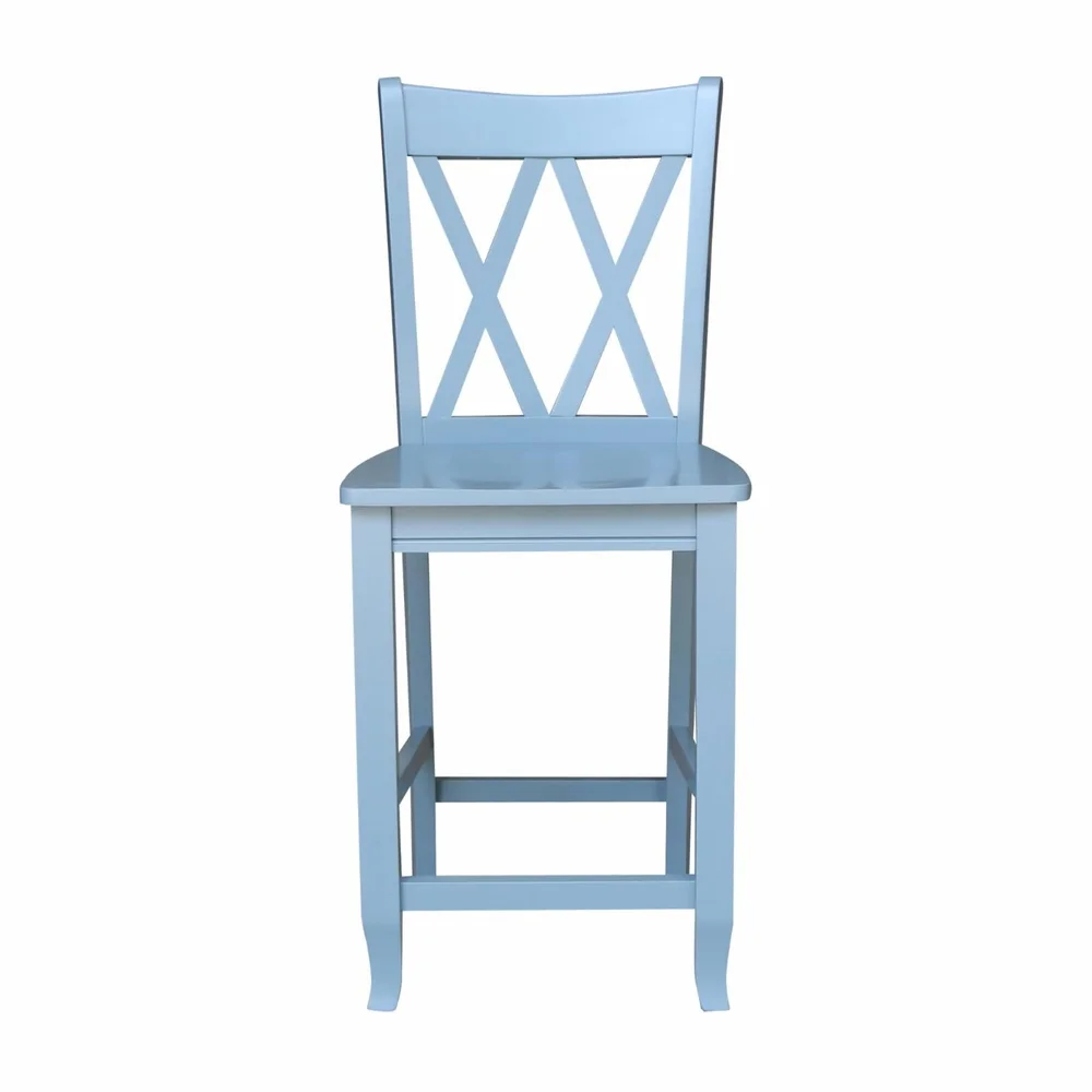 Solid Wood Double X Back Swivel Counter Height Stool 24 Inch Durable Parawood Easy Assembly Dining Room Furniture