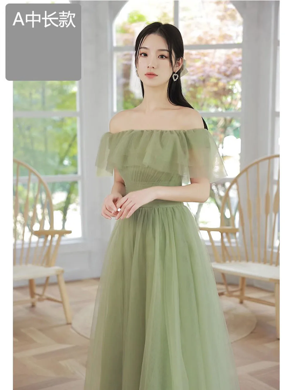 Elegant 4 Styles Light Green Bridesmaid Dress Women\'s 2024 New Off The Shoulder Gown Ruffles Slim Wedding party guest vestido