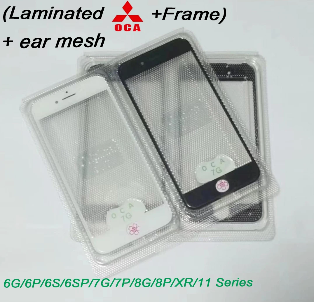 5pcs Top Cold Press 3 in 1 LCD Front Screen Glass With Frame OCA Glue + Ear Speak Mesh For iphone 8 7 6 6s plus 11 XR