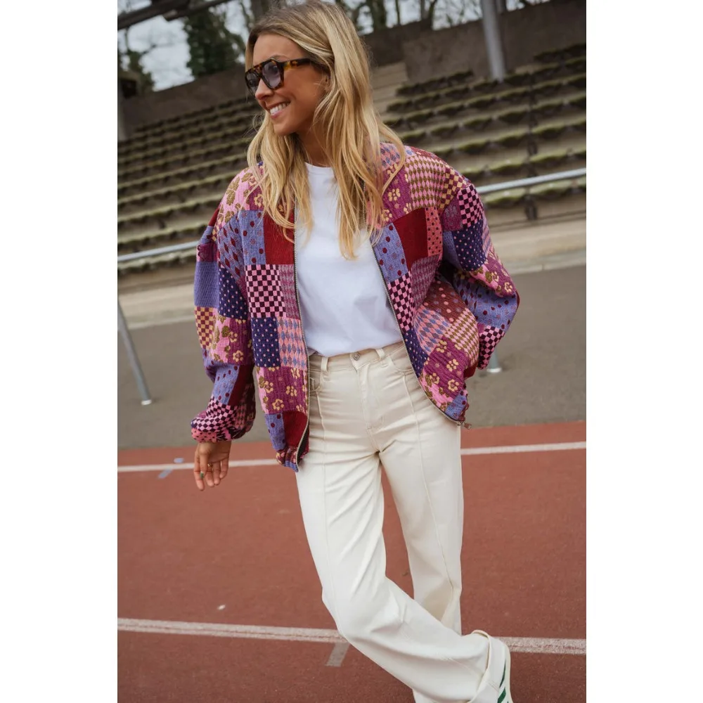 

Женское пальто больших размеров, новый осенне-зимний стиль, лоскутное шитье с цветными блоками, куртка свободного кроя на молнии, теплая и приятная для кожи.