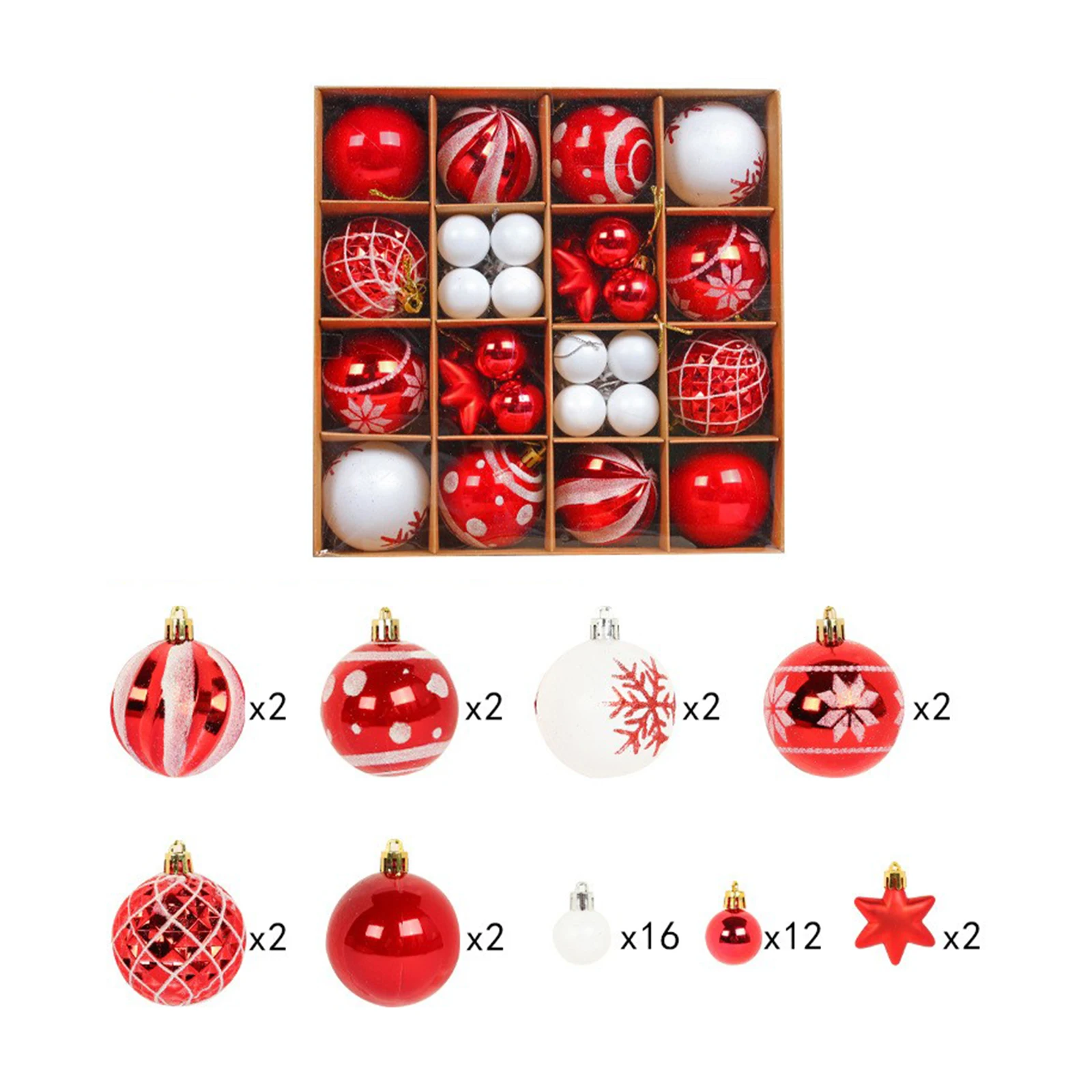 

42Pcs Christmas Hanging Ball Gift Box Set Painted Electroplating Charm Pendant Xmas Party DIY Home Decoration