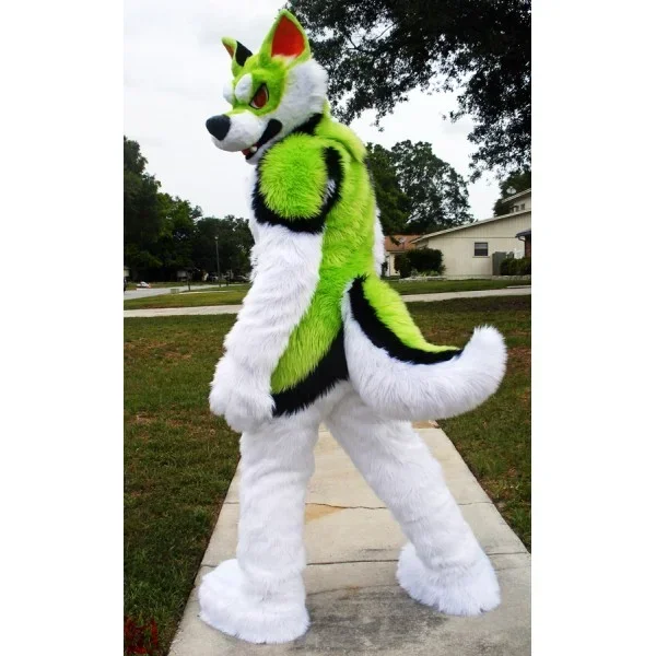 

Adult White Green Husky Fox Dog Plush Fursuit Mascot Costume Cartoon Character Suit for Real Play Trade Shows