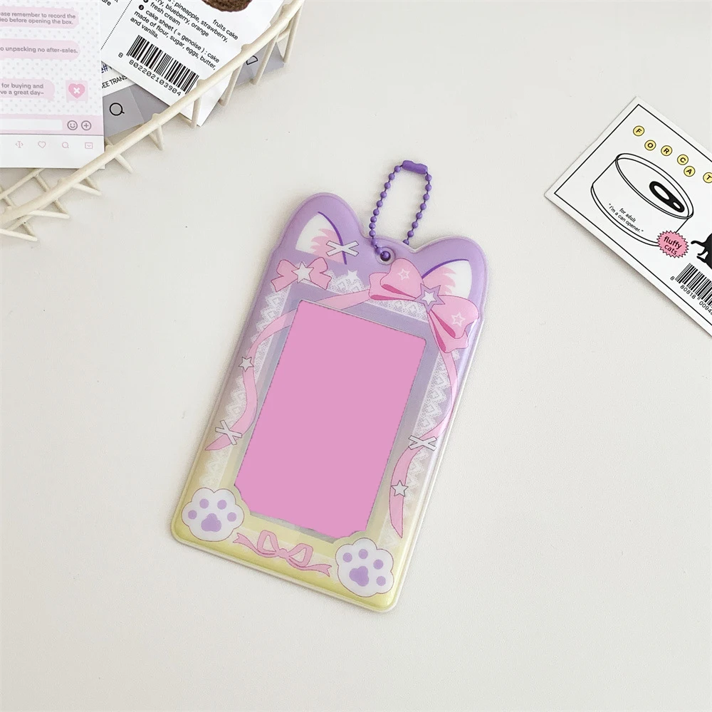 Cartoon cat ribbon 3-inch transparent card sleeve small card sleeve student pendant card bag