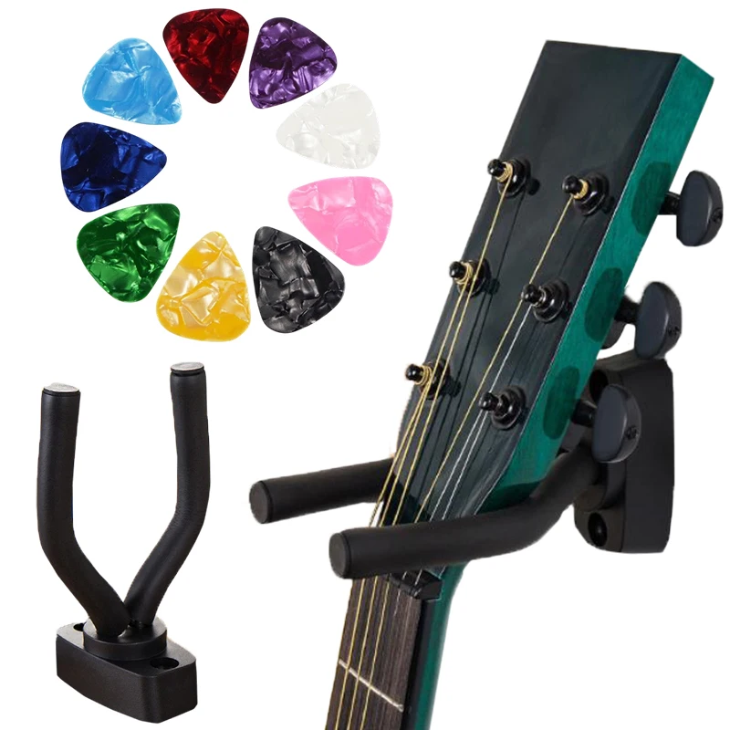Guitar Playing Kit Black Guitar Wall Mount Hook Random Color Celluloid Guitar Pick Guitar Bass Ukulele Practice Display Rack ZYF