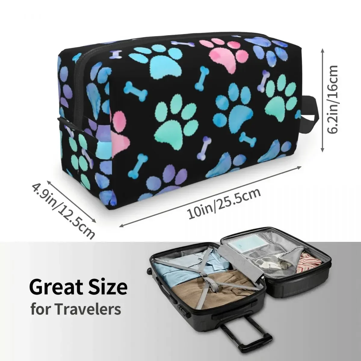 Custom Paw Print Dog Watercolor Pattern Travel Cosmetic Bag Women Akita Makeup Toiletry Organizer Ladies Beauty Storage Dopp Kit