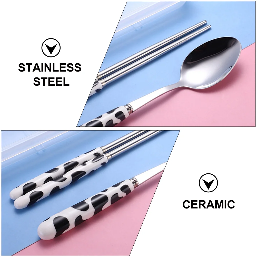 

1Set Ceramic Handle Spoon Chopstick Stainless Steel Cutlery Lightweight Mirror Finish Home Party Restaurant Hotel