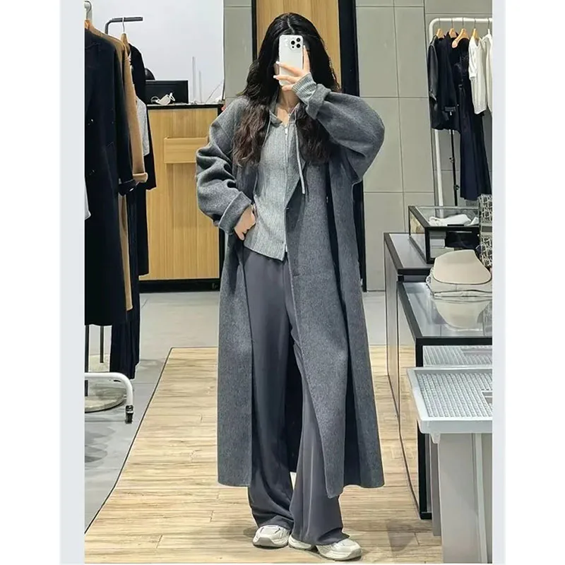 Abrigo de Cachemira de doble cara para mujer, chaqueta de longitud media, abrigo de lana de otoño e invierno, novedad de 2022