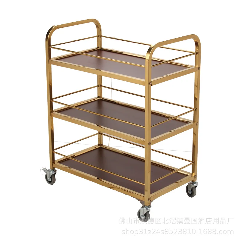 

Double armrest three-layer cart Multifunctional wine Hotel three-layer paint food delivery cart 4-wheel silent cart wholesale