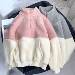 Women's Lamb Wool Coats Thick Warm Plush Jackets Half High Collar Faux Fur Female Clothing 2024 New Autumn Winter Korean Fashion