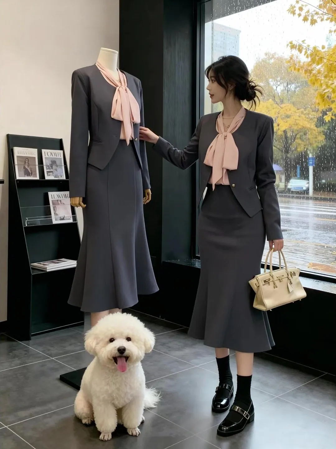 

Faionable Commute Ready Комплект из двух предметов для похудения Профессиональный вид Универсальный осенне-зимний новый корейский свободный крой Длинный слэ...