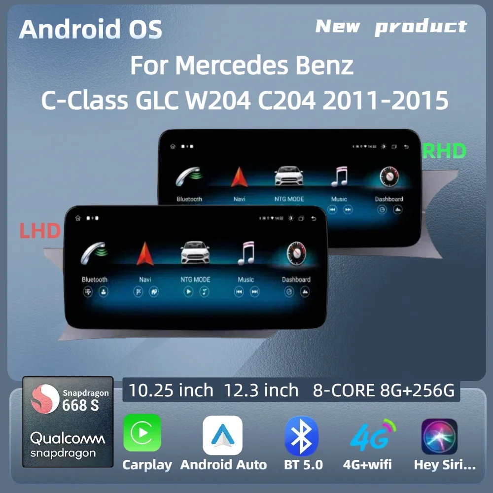 

For Mercedes Benz C-Class GLC W204 C204 2011-2015 Car Radio Android 14 Wireless Carplay Snapdragon 680 CPU SM6225 Touch Screen