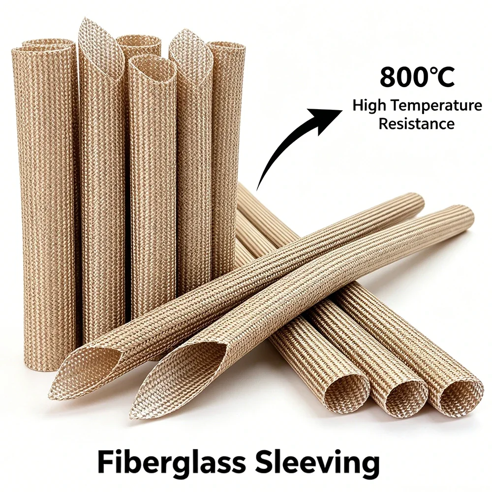 Insulation Braided Fiberglass Sleeve 1~30mm 800 Deg.C Thermal Chemical Insulation Soft Tube Industrial Cable Sleeving
