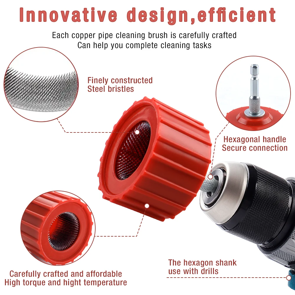 3/9 Pieces Metal Pipe/Copper Pipe Cleaning Brush, Grinding/Rust Removal Tool,Copper Pipe/Stainless Steel Drilling Cleaning Brush