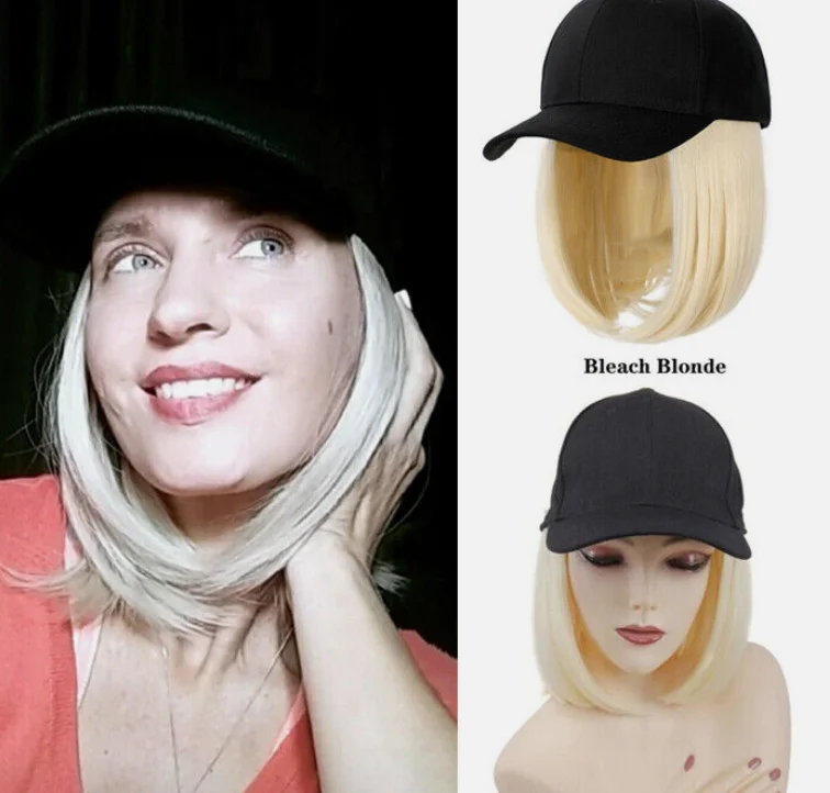 Perruque Bob Synthétique Courte avec Chapeau de Baseball pour Femme, Cheveux Blonds, Rêves Achis