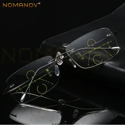 NOMANOV Titanium Frame Ultra Light Anti-fatigue Rimless Progressive Multifocal Reading Glasses Add 75 100 125 150 175 To 400