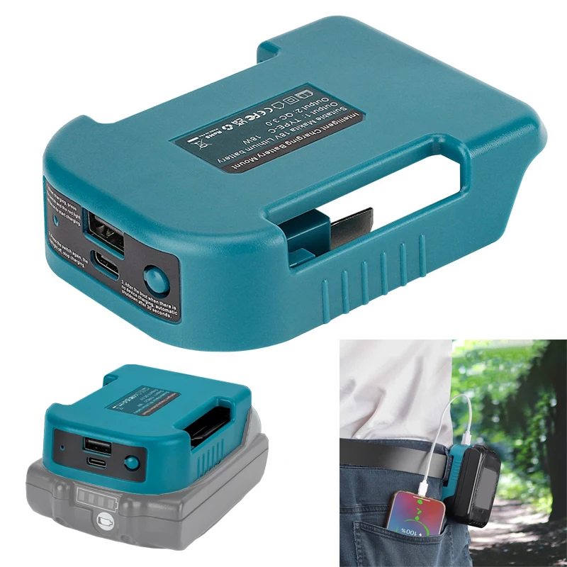 suporte da bateria fivela do cinto com usb adaptador tipo c carregamento rapido makita 18v li ion bateria bl1850 bl1860 01