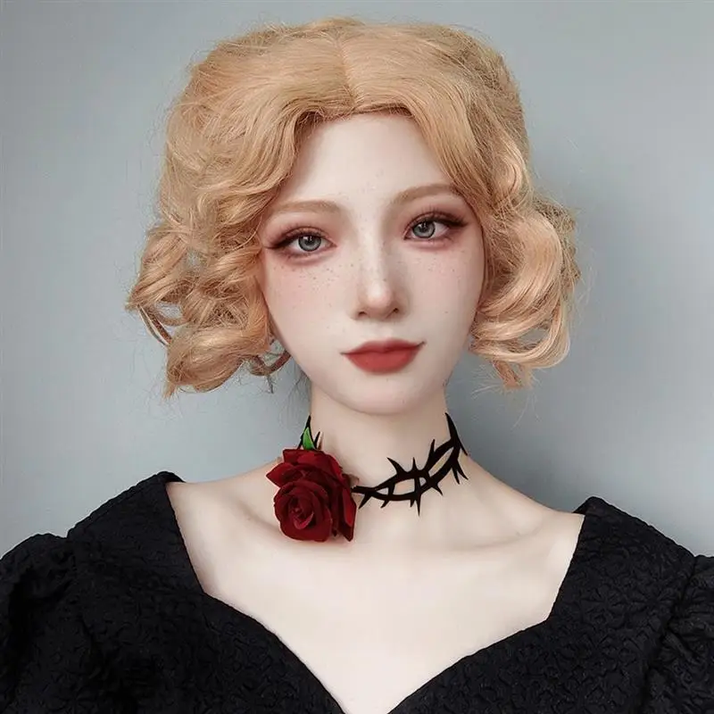 Halloween Gothic Choker Necklace Floral Velvet Choker Collar Short Necklace Red Rose Charm Necklace Vintage Tattoo Lace Wedding