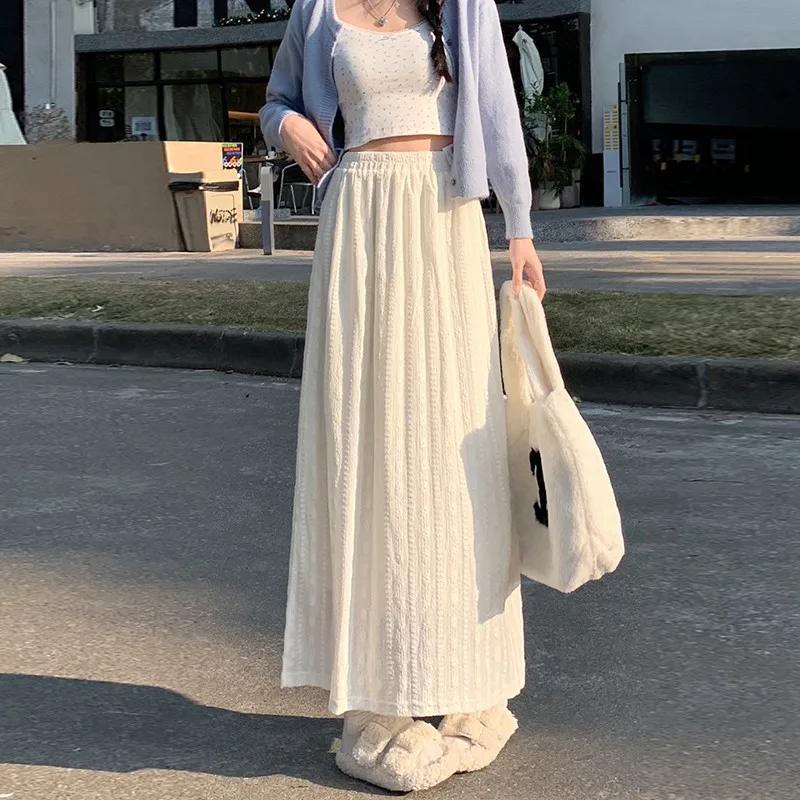 2024 Spring Summer New Loose Elastic Waist Mid length Draping Lace Casual Knitted Skirt for Women