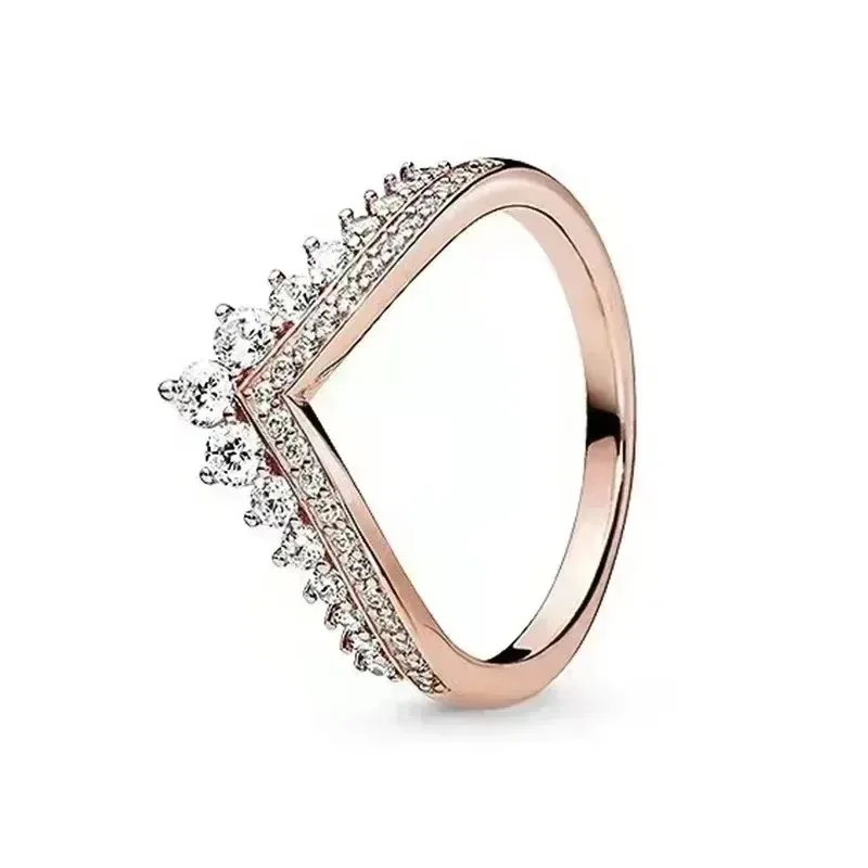 Hotselling 925 Sterling Zilver Exquise Rosegoud Glinsterende Hartvormige Damesring Sieraden