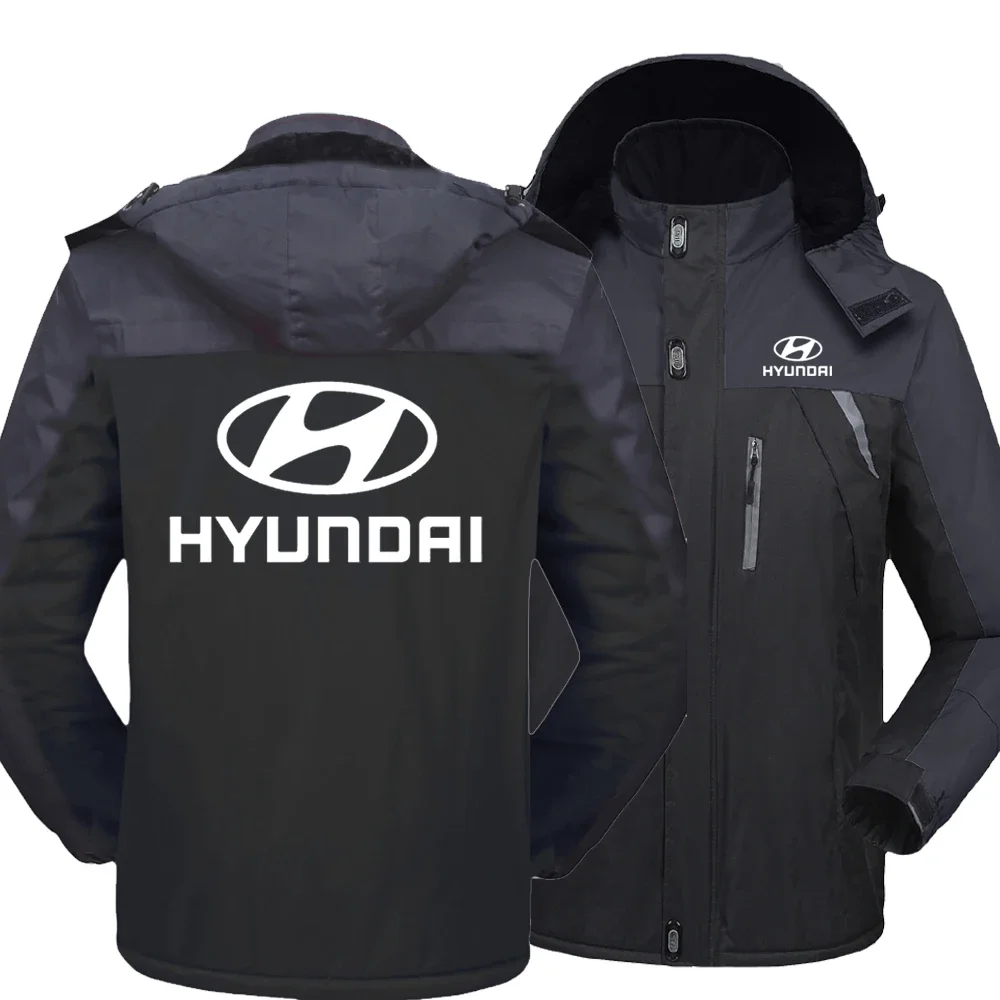 New Winter Fashion Men's Hyundai Car Logo Fleece Waterproof Jackets Thicken Hoodies Zipper Warm High Quality Outwear