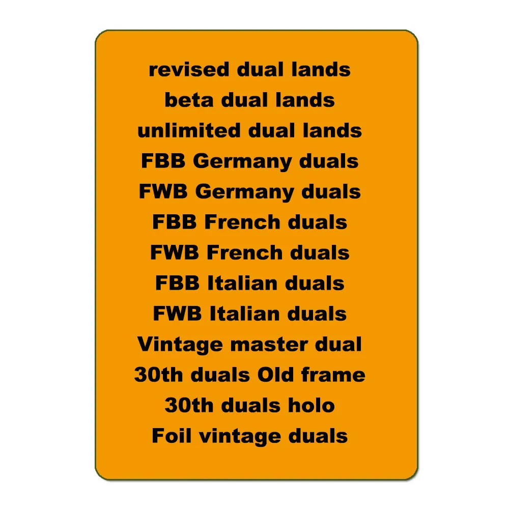 Dual Lands English/Germany/French/Italian Beta/Unlimited/Revised (FBB/FWB)Lands Black Core Paper TOP Vintage Masters Proxy Cards