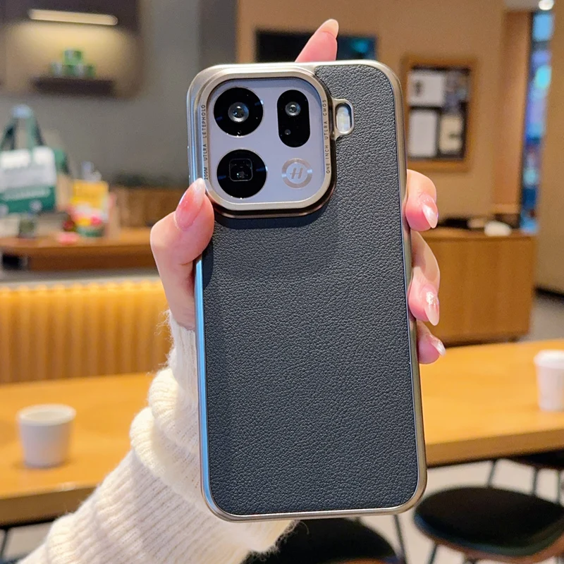 

Чехол ELVEV для OPPO Find X9, X9 Pro, с узором под личи, из искусственной кожи, жесткий, с гальваническим покрытием, для телефона