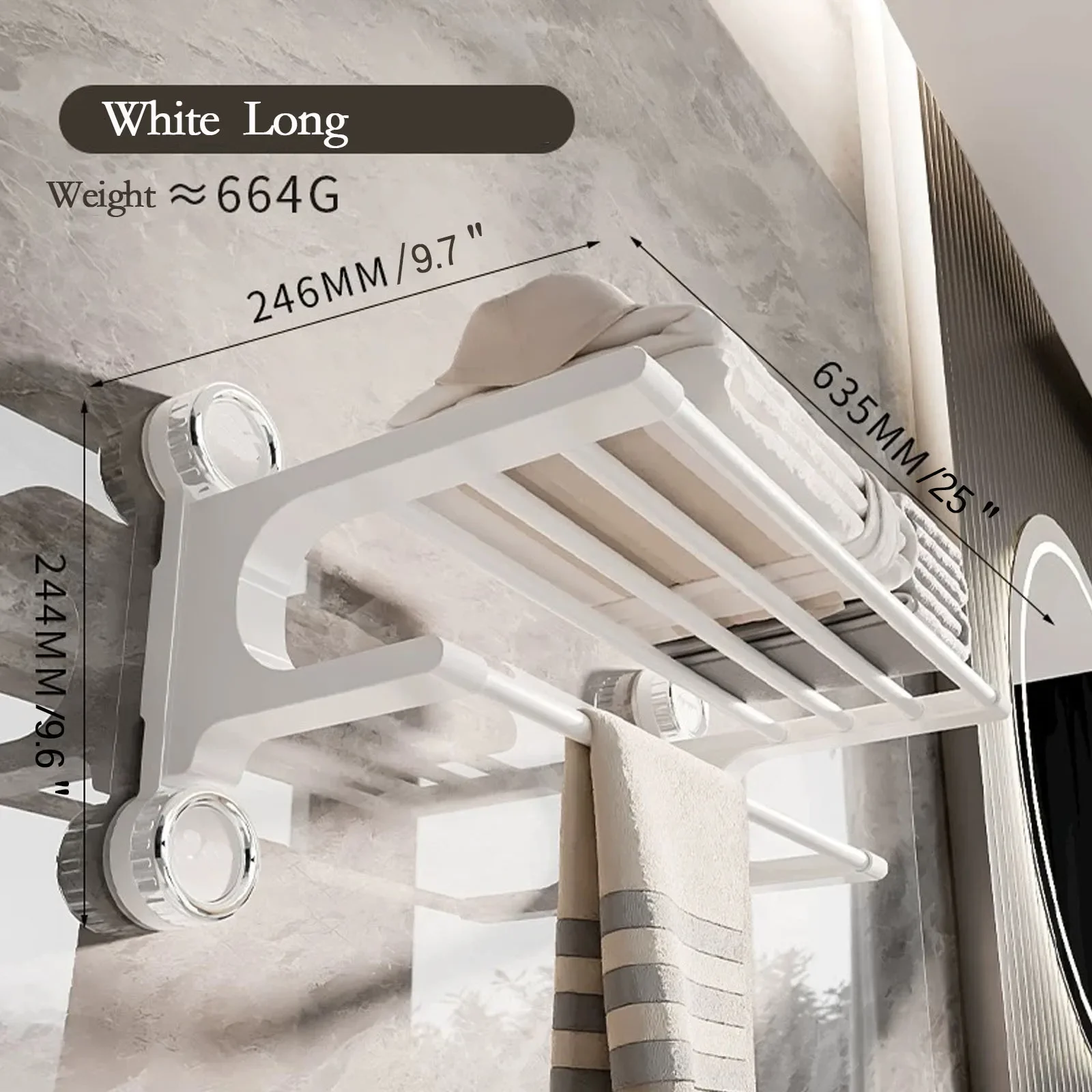 Stainless Steel Suction Cup Towel Rack No Hole Double Decker Bathroom Organizer Easy Adjust Removable Drying Shelf