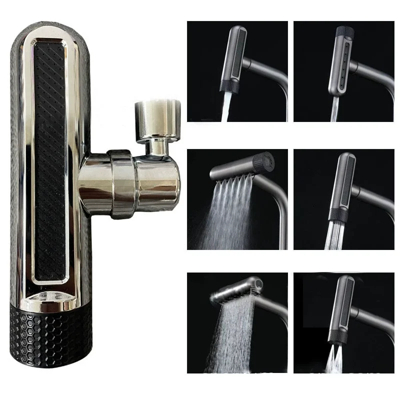 6 Modes Kitchen Faucet with Waterfall Spout Splash-Proof 360° Rotating Aerator Multi-Function Spout Extender Universal Design