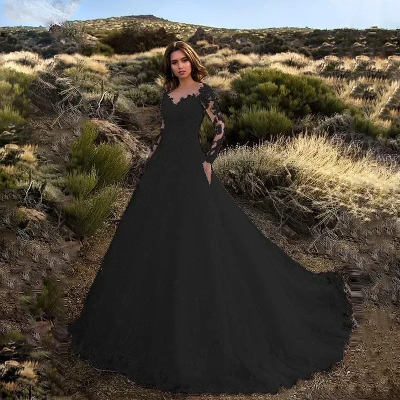 2024 elegante hohe Taille Brautkleid Frauen Kleidung reinweiß lange Ärmel Frauen einfarbig drucken Ballkleid