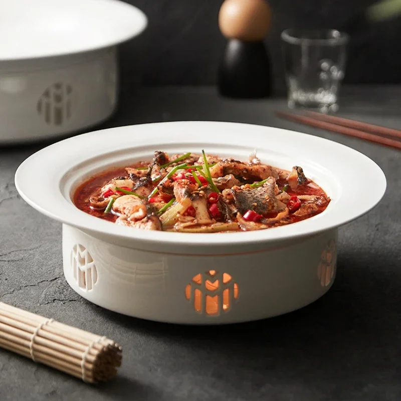 Boiled Fish with Chinese Sauerkraut Household Large Pots and Bowls Heating Insulation Dish Ceramic Hotel Tableware Soup Bowl