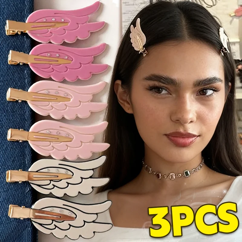 y2K Angel Wings Hair Clips for Girls Non-slip Make-up Hair Side Barrettes Women Hairpins Headwear Pink Fixing Bangs Side Clips