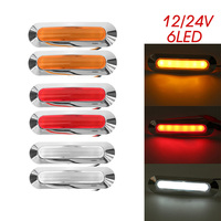 2pcs 12V 24V 6 LED Chrome Bezel Side Marker Lights Car External Clearance Lamp Indicator Warning Tail Light Trailer Truck Lorry