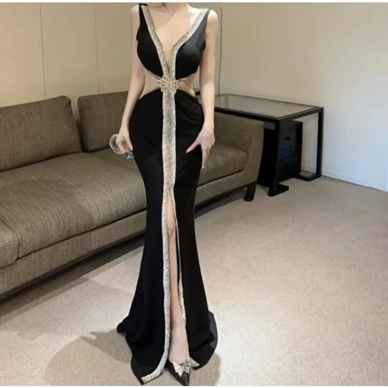 Elegant Glitter Sequin Sweet High Waist Sheer Mesh Spliced Split Slip Dress Fashion Evening Slim Women Summer Hip Wrap Dresses