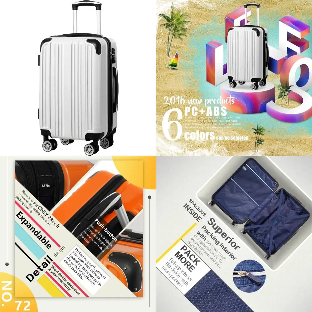 

Расширяемый чемодан Coolife из материала PC+ABS, 20, 24, и 28, размеры, белая сетка, средний размер (24) для ручной клади