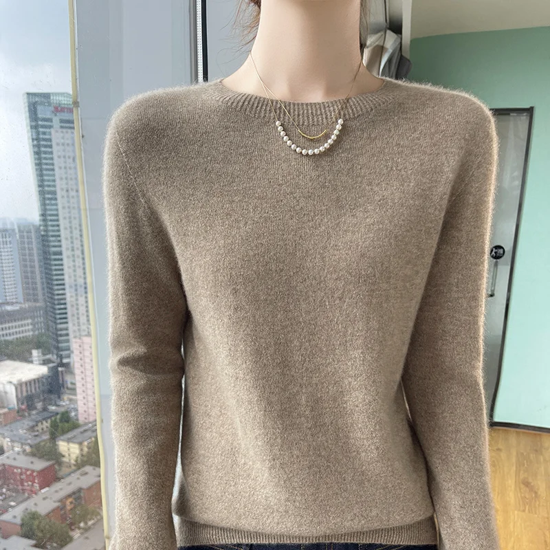 

Women O-neck 100% Cashmere Sweater Autumn Winter Basic Warm Knit Top Elegant Fashion Woman Soft Shirt Pure Color Pullover