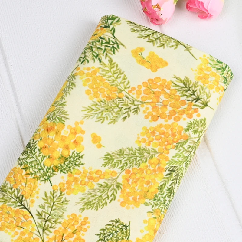 100% Cotton Fabric with Yellow Colored Flower Print, Handmade DIY Garment Dress, Sewing Tissue, CR-1391